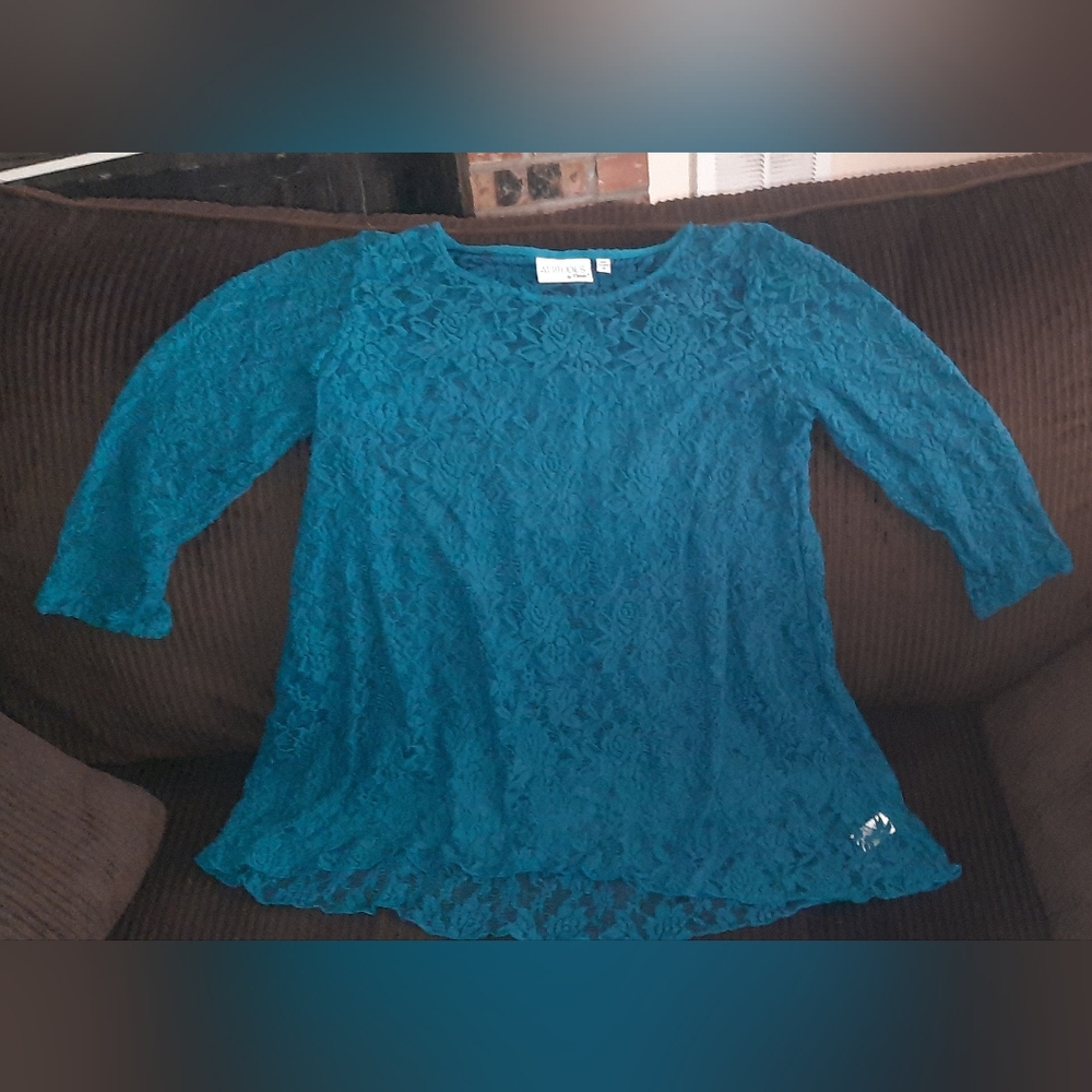 Attitudes by Renee Turquoise Lace Blouse